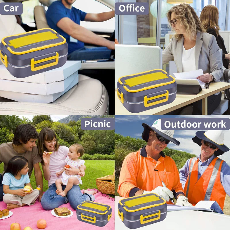 Electric Portable Heated Lunch Box, Food Warmer with 3-Compartment Stainless Steel Tray