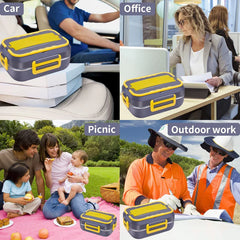 Electric Portable Heated Lunch Box, Food Warmer with 3-Compartment Stainless Steel Tray